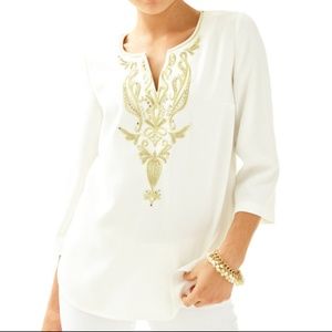 Lilly Pulitzer Dallas Top with Gold Embroidery
